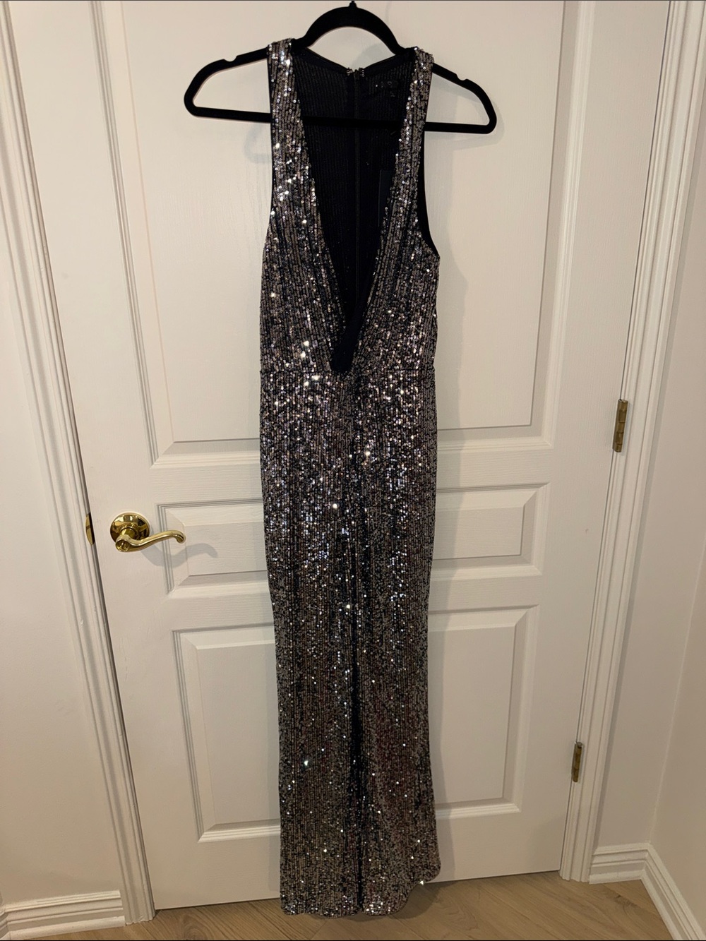 NBD Black and Silver Sequin Evening Jumpsuit